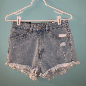 high waisted, ripped jean shorts